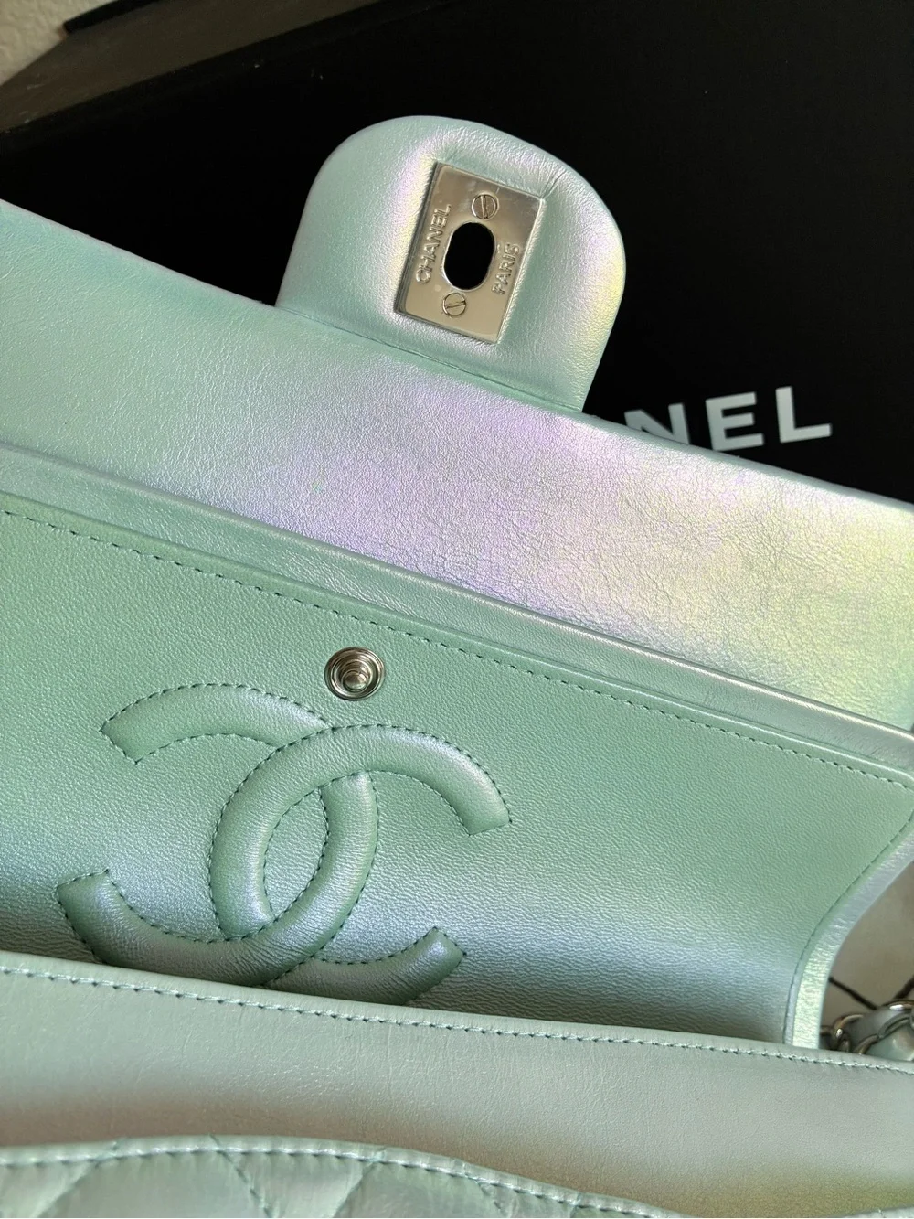 CHANEL Classic Flap Medium Quilted Shoulder Bag Iridescent Ice - RARE